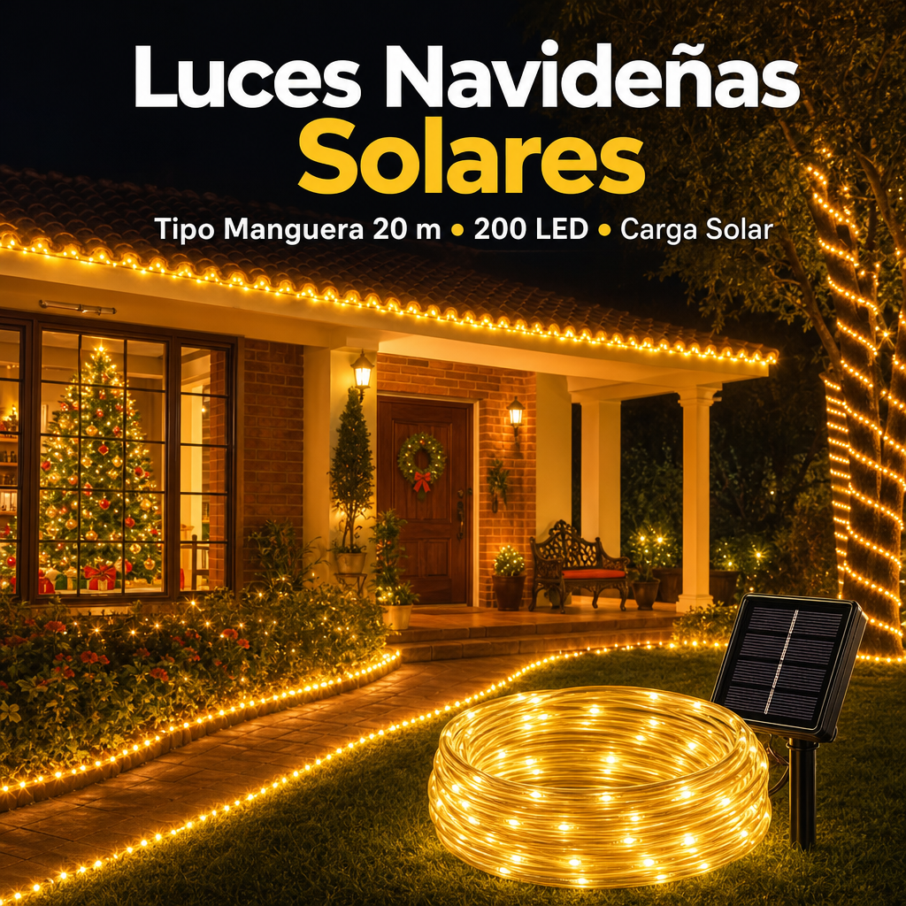 Luces Navideñas Solares Tipo Manguera 20 metros 200 LED